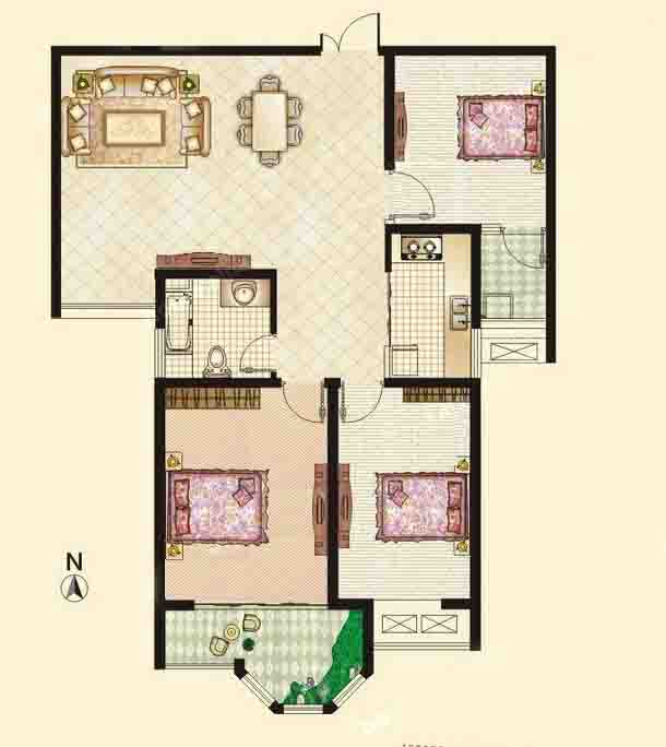 B1戶(hù)型 3室2廳 124㎡