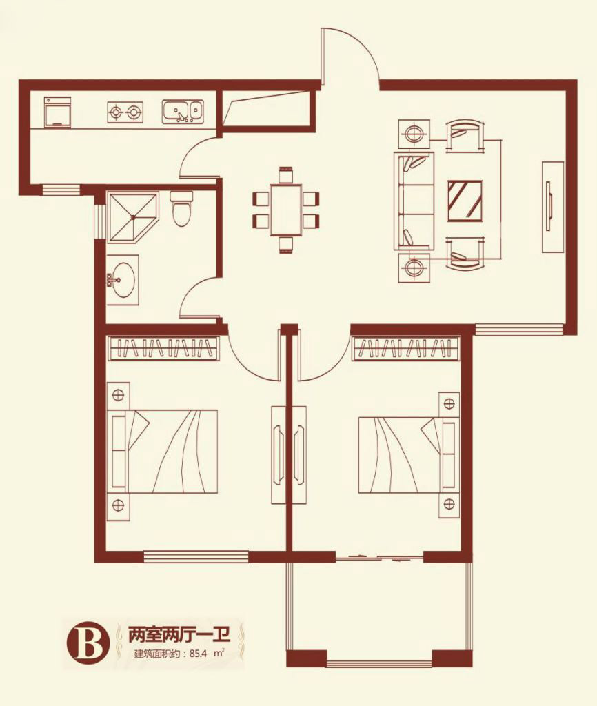 紫薇壹號(hào)·西韻2室2廳1衛(wèi)85.4㎡