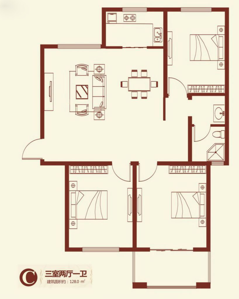紫薇壹號(hào)·西韻3室2廳1衛(wèi)128㎡